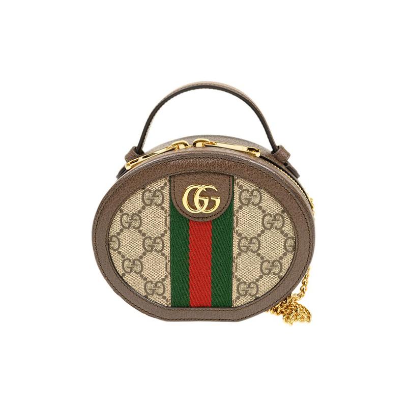 Gucci Ophidia series Double G logo chain canvas and leather hand-held shoulder crossbody bag mini women's brown