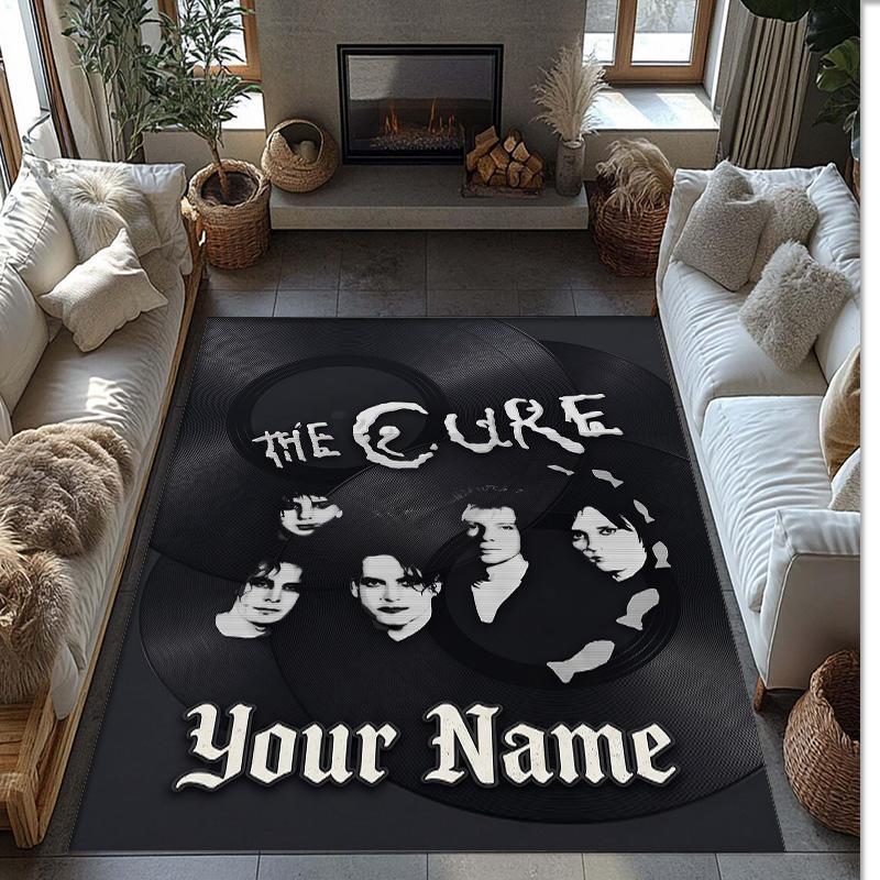 The Cure Crystal Velvet Rug, Custom Name Text Personalized Non‑Slip Floor Mat for Home Decor Gift