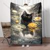 Multiple sizes Black cat in pond Print Adult Children Warm Blankets Home Travel Car Soft Comfortable Suitable for all seasons