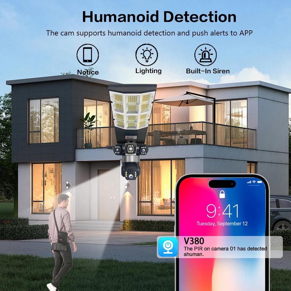 4G Солнечный Монитор Многофункциональный Низкое Энергопотребление Пульт Дистанционного Управления Уличный Фонарь WIFI Интеллектуальная Трехэкранная Камера