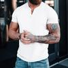 Мужская летняя повседневная однотонная футболка-henley с коротким рукавом
