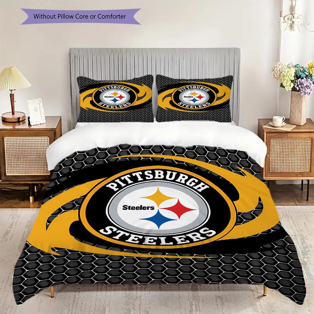 Pittsburgh Steelers Pattern Bedding Quilt Set Quilt Cover Pillowcase Home Decoration Birthday Gift (1 * duvet cover + 2 * pillowcase, without core)