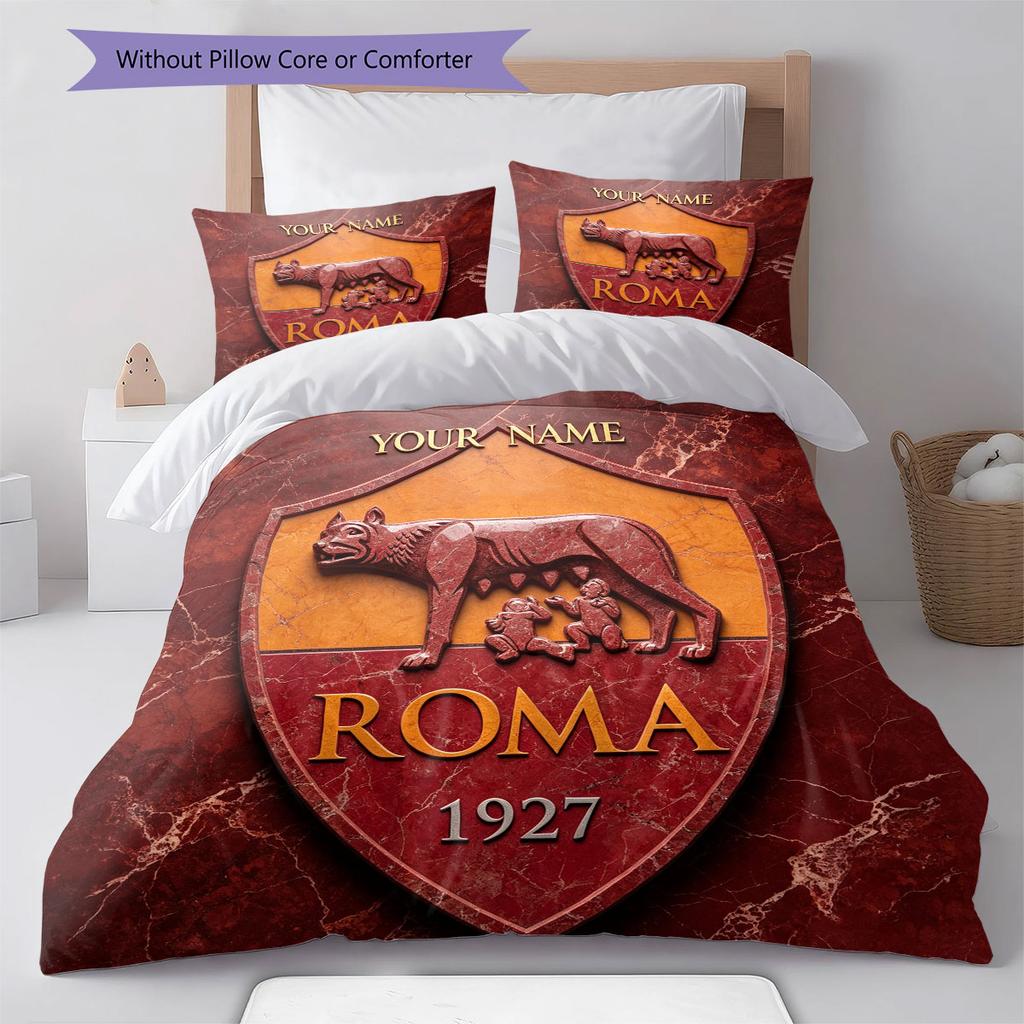 Custom Name,AS Roma Pattern Bedding Home Decoration Birthday Gift ( 1 duvet cover + 2 pillowcase, without core),fan merchandise.