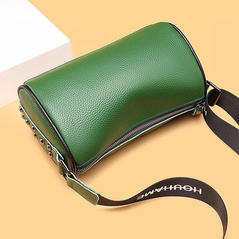 First Layer Cowhide Women's Bag Shoulder Bag Spring New Simple and Fashionable Wide Shoulder Strap Messenger Bag