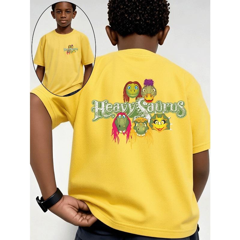 European sizes Heavy Saurus Dinosaur Band Art Boys T-Shirt Soft & Comfortable Everyday Top, Suitable for Home, Outdoor, Comfortable and Breathable