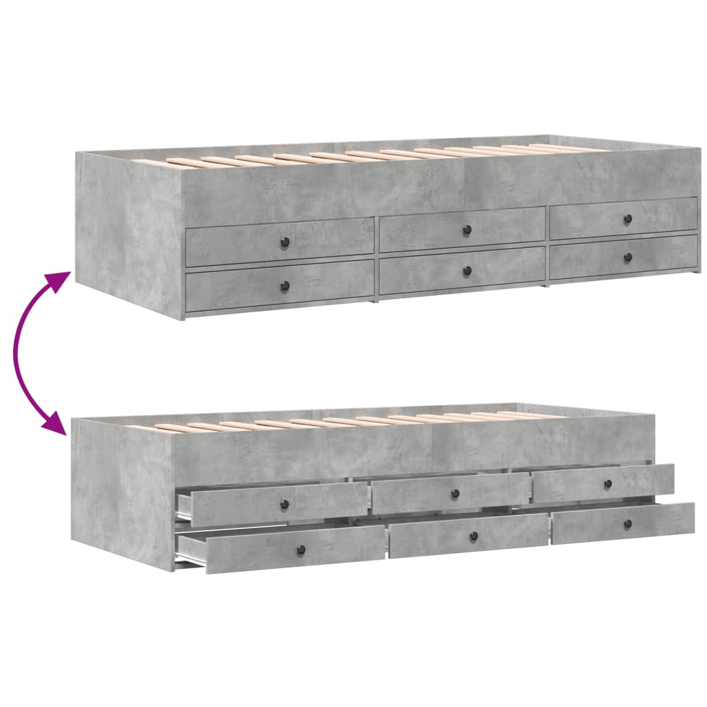 Daybed with Drawers Without Mattress Concrete Grey 100x200 cm