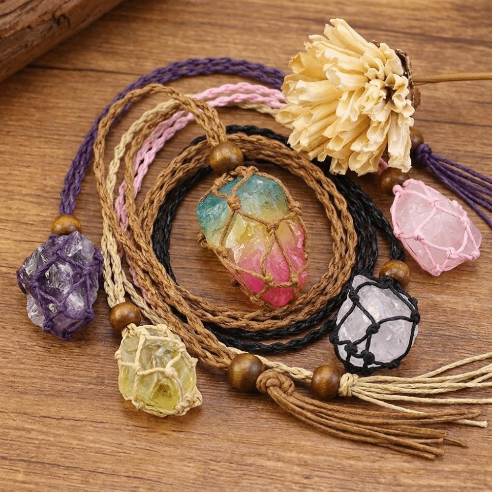 Elegant Healing Crystals Necklace Unique Rope Wrap Necklace Daily Wear