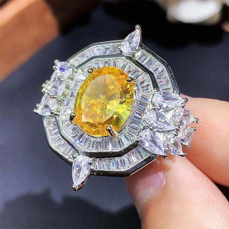 New Chinese Spot New Color Zirconium Premium Bright Set China Red Pink Diamond Yellow Diamond Necklace Opening Ring