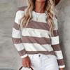 Women's Fashion Casual Striped Printed Round Neck Long Sleeve T-shirt Top