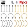 10PCS Wholesale G23 Titanium Labret Lip Stud Piercing Eyebrow Nose Ring C Rod For Women Septum Piercing Body Zircon