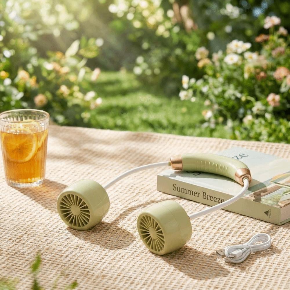 Foldable Structure Wearable Neck Fan Turbine Air Outlets Turbine Cooling Fan  Summer Outdoor