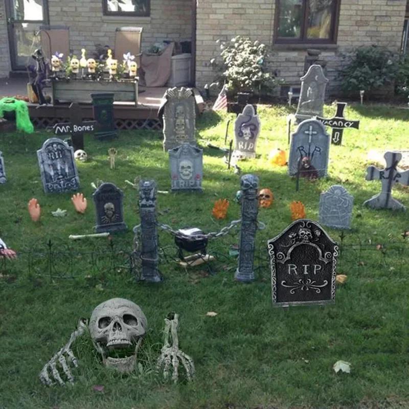 Halloween Scary Props Realistic Skeleton Head Human Hands Arms for Home Garden Haunted House Party Decor
