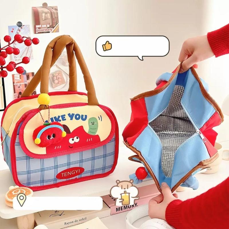 Cute Cartoon Insulated Lunch Box Bag Food Safe Aluminum Foil Lining Heat Retention Large Capacity for Office Workers Picnic Travel Use
