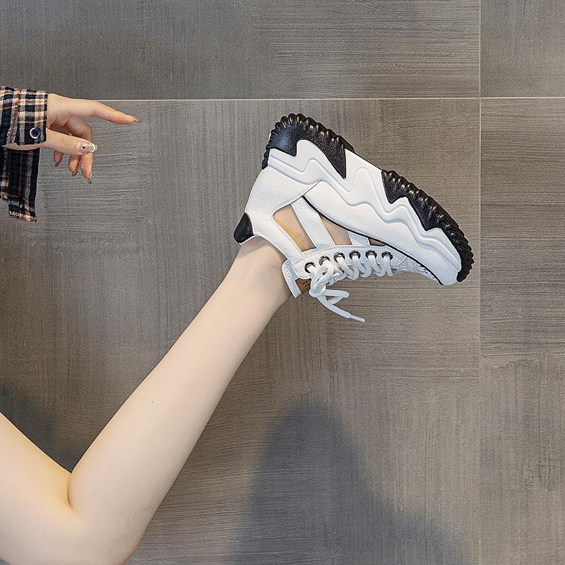 Внутри увеличение 7 см кожаные туфли Daddy женские весенние универсальные туфли на платформе Muffin Rest