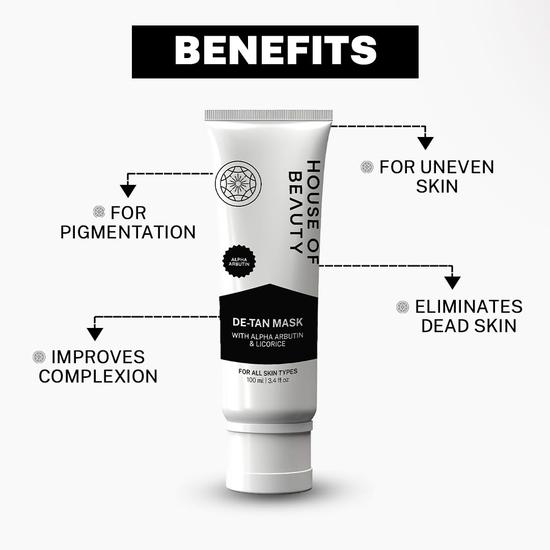 HOUSE OF BEAUTY De Tan Mask с фуллеровой землей и альфа-арбутином уменьшает белые точки, темные пятна и пигментацию, обеспечивает сияющую кожу (100 мл)