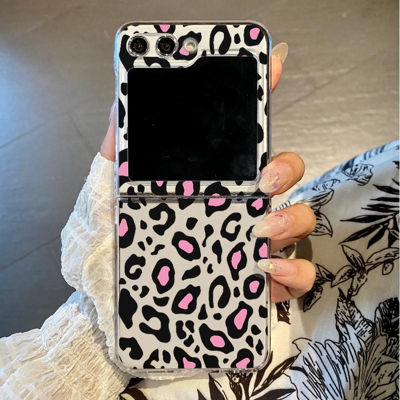 Transparent Leopard Pattern Folding Phone Case For Samsung Galaxy Z Flip 7 6 5 4 3 Hard Cover For Samsung Z Flip7 FE Flip6 Flip5