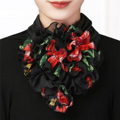Шифоновый воротник с цветочным принтом и накладным воротником, хеджирующий шарф, летний женский ледяной шелк, защита шейного нагрудника