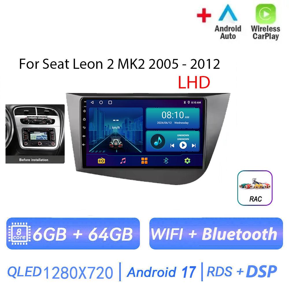 Autoradio Android 17 pour Seat Leon 2 MK2 2005 - 2012 Lecteur Multimédia Carplay Sans Fil Autoradio Unité Principale Vidéo Navigation GPS DSP