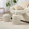 2 Piece Set Storage Stool Ottoman With Lid Round Footrest With Velvet Look 36 X 36 X 41.5 Cm Cream White