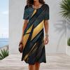 Women Plus Size Round Neck Short Sleeve Dark Purple Halloween Printed A Line Dress