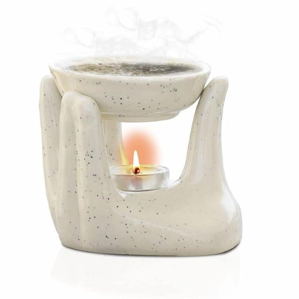 Ceramic Hand Type Oil Burner Diffuser for Home, Office, with 1 Tea Light Candle, Made by Porcelain New