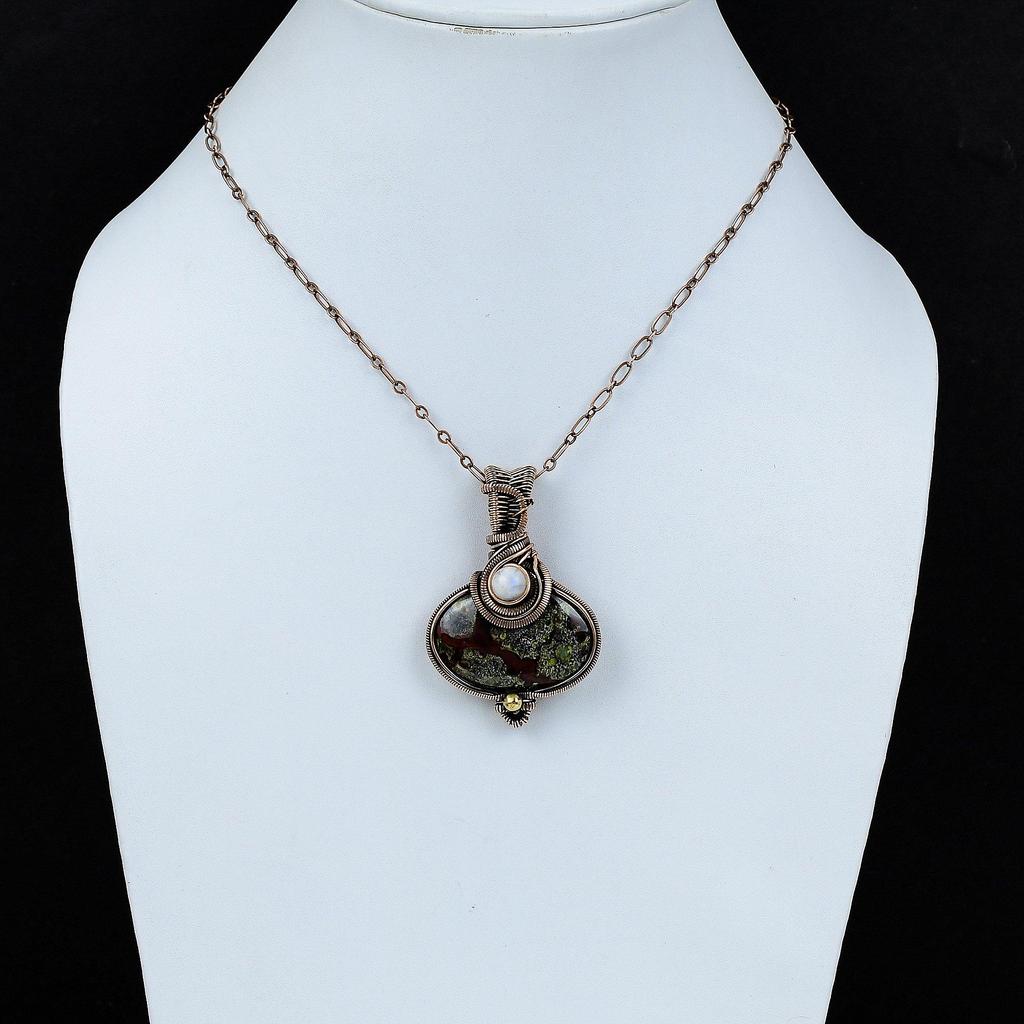 Подвеска из драконьего кровавого камня, медная проволока, радужная подвеска из лунного камня, ручная работа, подвеска из медной проволоки, ювелирное изделие, драгоценный камень, подвеска для подарка