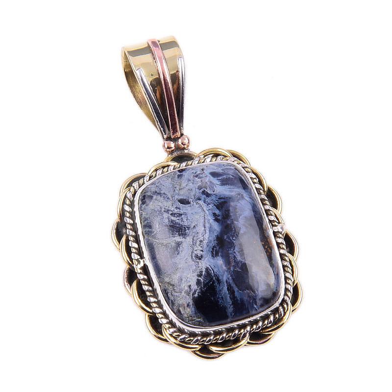 Подвеска из натурального драгоценного камня Питерсит из стерлингового серебра 925 пробы в двухцветном исполнении 1,50 дюйма N3s37