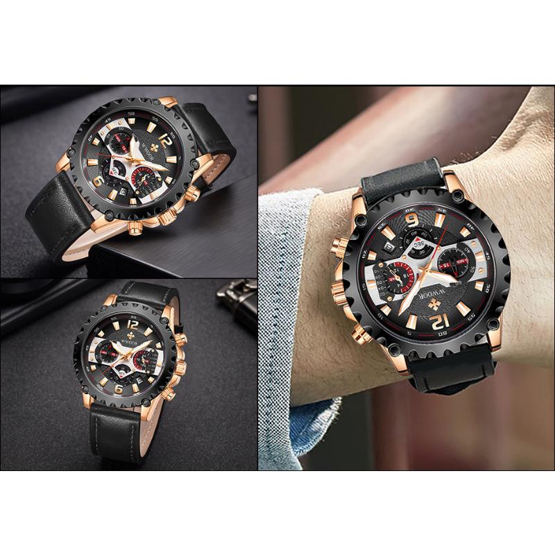 WWOOR Мужские часы с кожаным ремешком, повседневные деловые мужские часы, водонепроницаемые модные кварцевые мужские часы