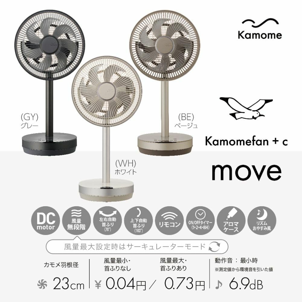 Вентилятор «Чайка» Kamomefan move Living fan Fan Circulator 23 см Белый 3D колеблющийся 3D мини компактный DC мотор DC вентилятор 3D колеблющийся С дистанционным управлением