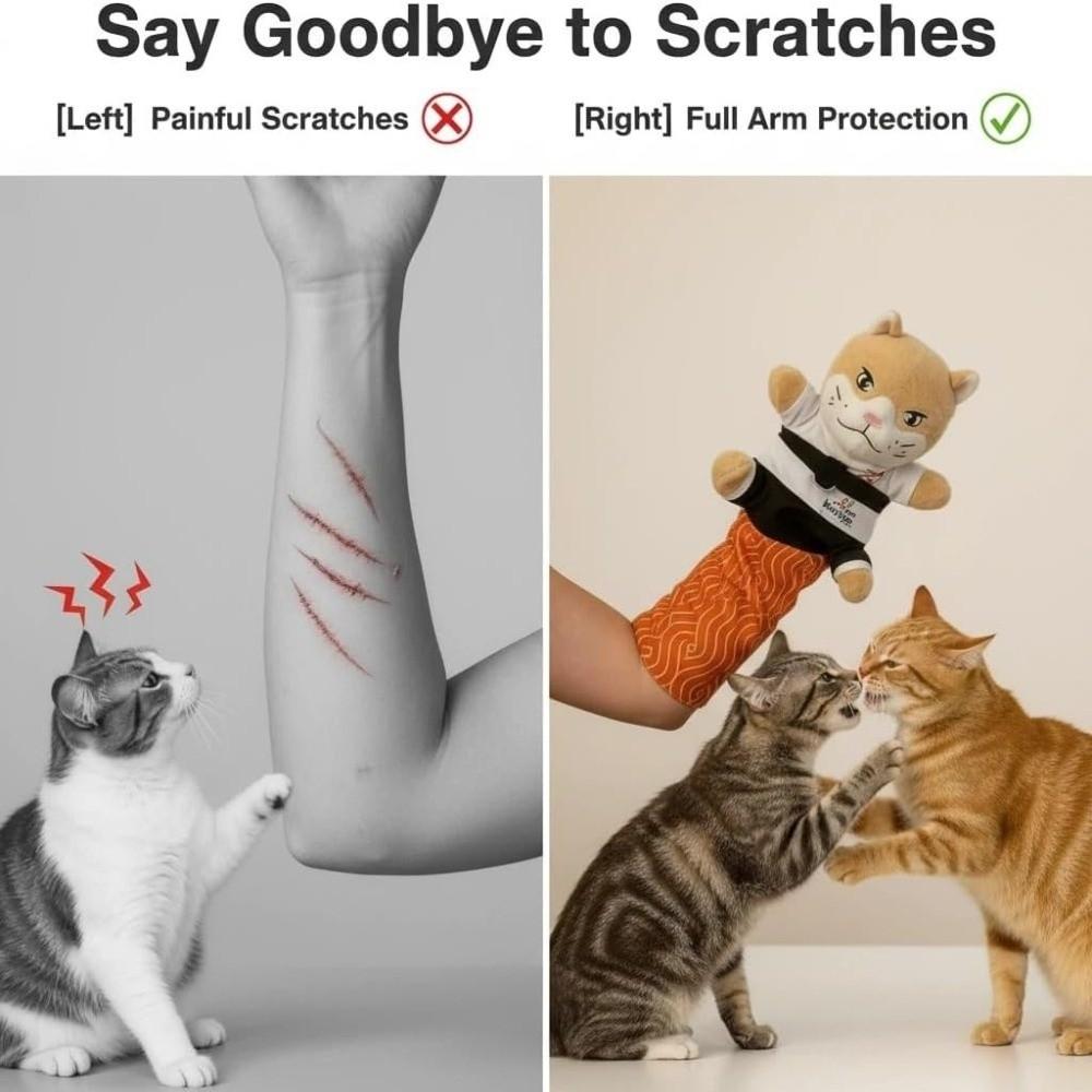 Cartoon Cat Karate Kitty Puppet Tough Padding Protective Forearm Sleeve Cat Wrestling Puppet Wear Resistant Interactive