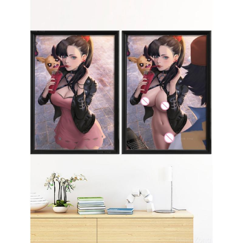 Dawn Sexy Nude Girl Art-Silk-Poster, Custom Decoration, Picture for Living Room, Home Decor, Cartoon Marnie Anime Game, Cynthia