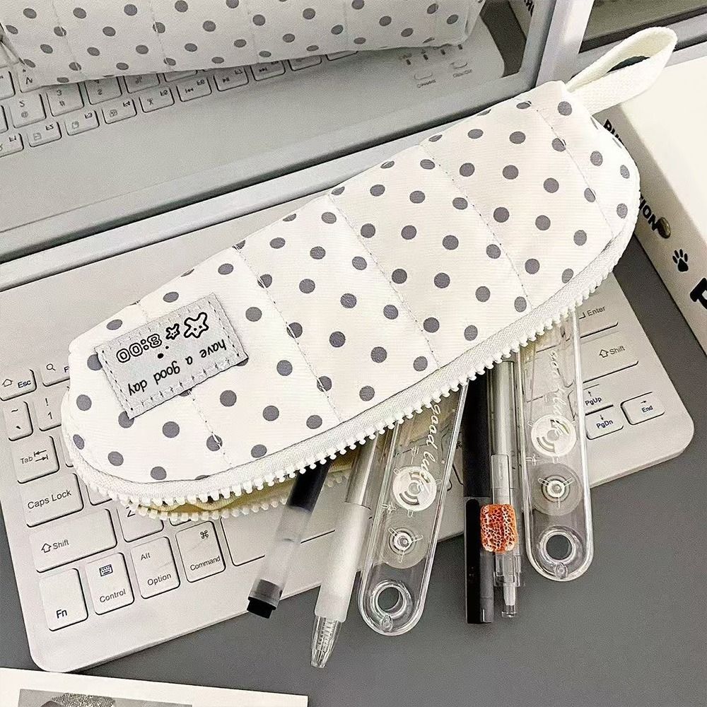 Polka Dot Design Pen Bag Portable Pencil Pouch Stationery Organizer  School Supplies