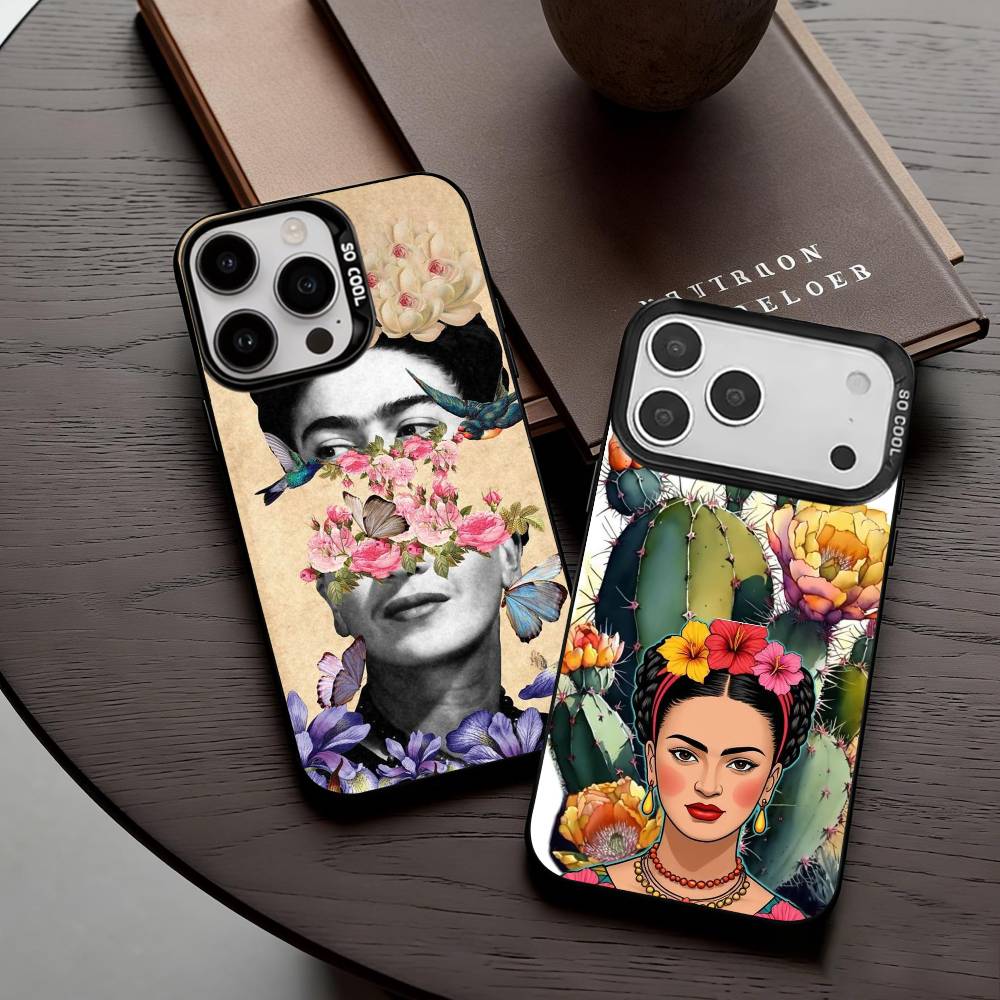 F-Frida-A K-Kahlo-g A-Art Phone Case For iPhone17,16,15,14,13,12,11 Plus,Pro Max Black Candy Silver Plated Cover