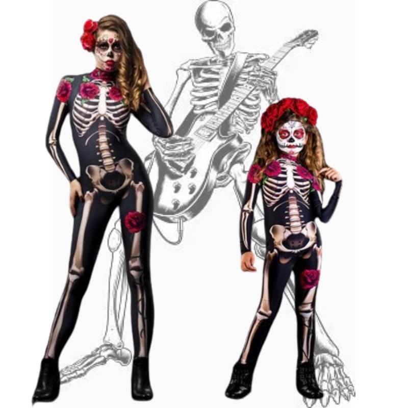 Дышащая ткань Женский костюм скелета на Хэллоуин для удобной посадки
