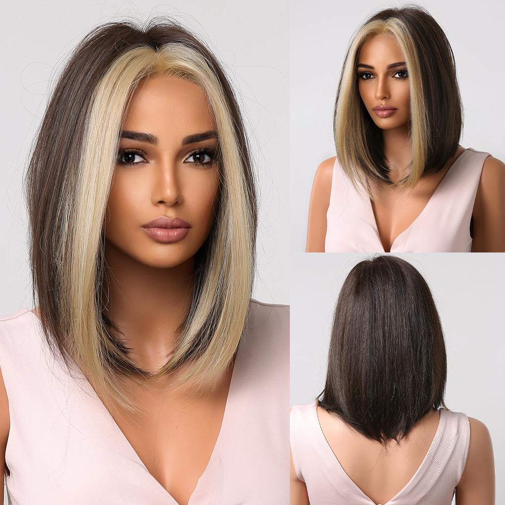 Short Black Bob Synthetic Wigs for Women Middle Part Straight Hair Heat Resistant Wigs African Female Natural Daily Party Use