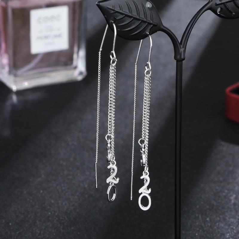 Корейские длинные серьги-игл S925 Silver Star & Moon Leaf Clover для женщин