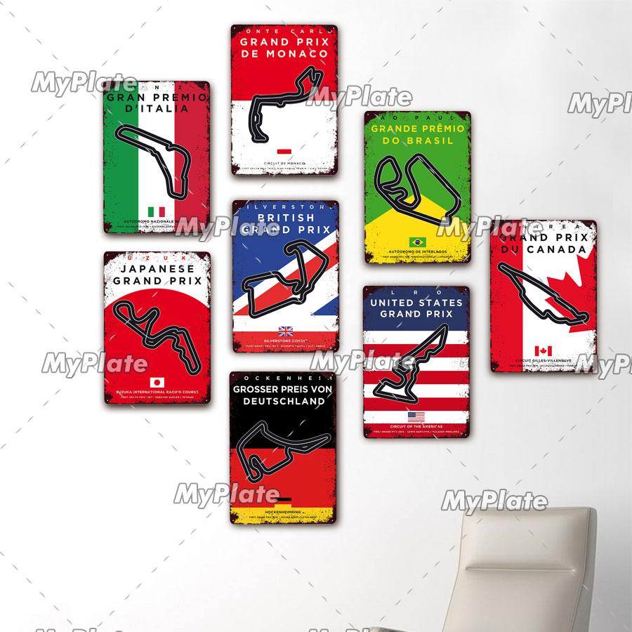 Гоночный трек металлический знак винтажная табличка сервиз жестяная вывеска настенный декор для гаража гоночный автомобиль пластина поделки постер F1 игра на заказ