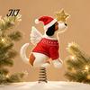 Soft Stuffed Puppy Doll Felt Dog Christmas Tree Topper, Plush Angel Treetop Ornament with Unique Gift for Lovers Santa Hat And Glitter Star Xmas Tree,
