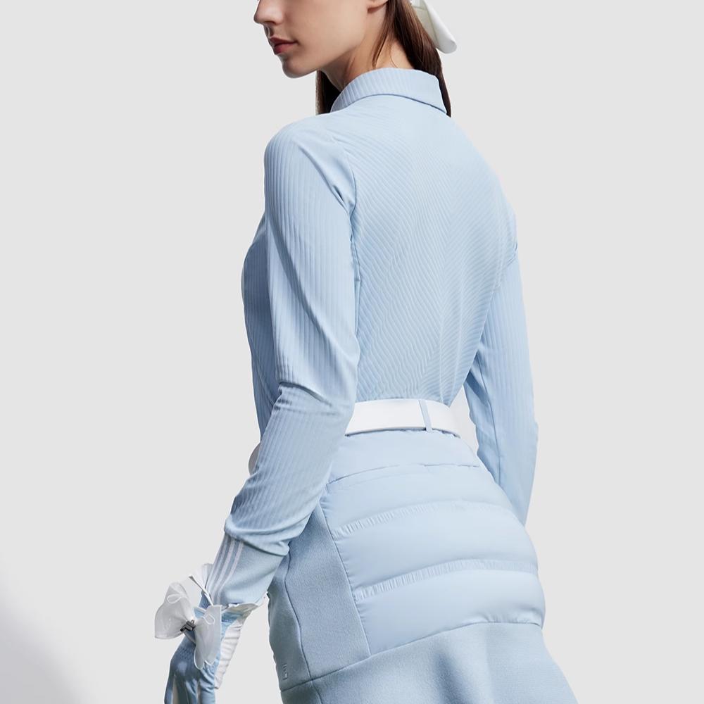 Fila Официальная новая зимняя трикотажная рубашка-поло с длинным рукавом, простая спортивная гольф-топ для женщин, небесно-голубая A11W345211F-LB