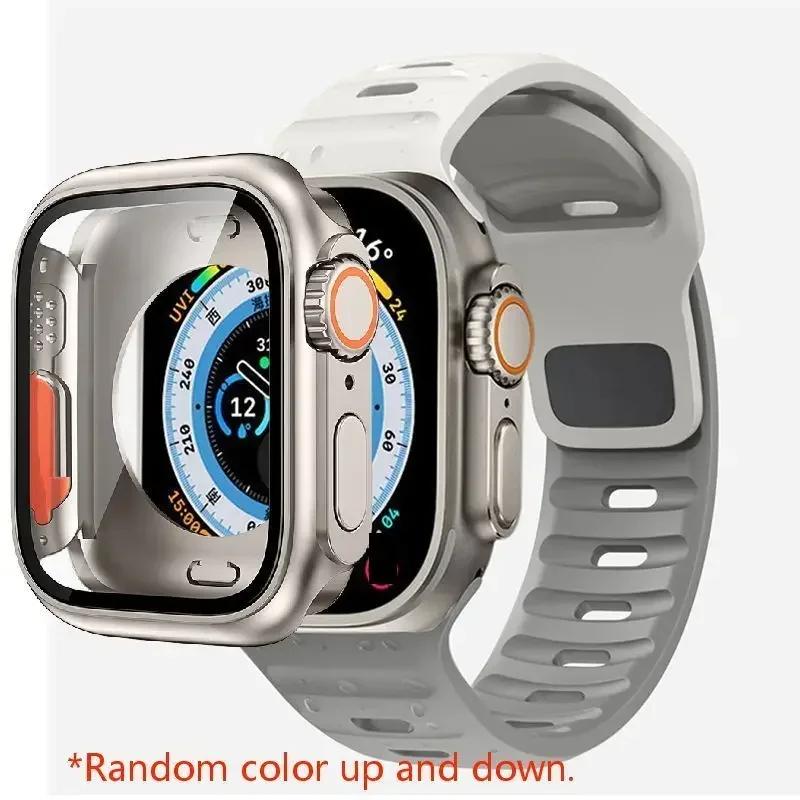 Чехол+Ремешок Для Apple Watch Ремешок 45мм 44мм 41 42 46мм Умный Силиконовый Браслет Iwatch Серия 5 6 Se 7 8 9 10 Заменить на Ультра Чехол