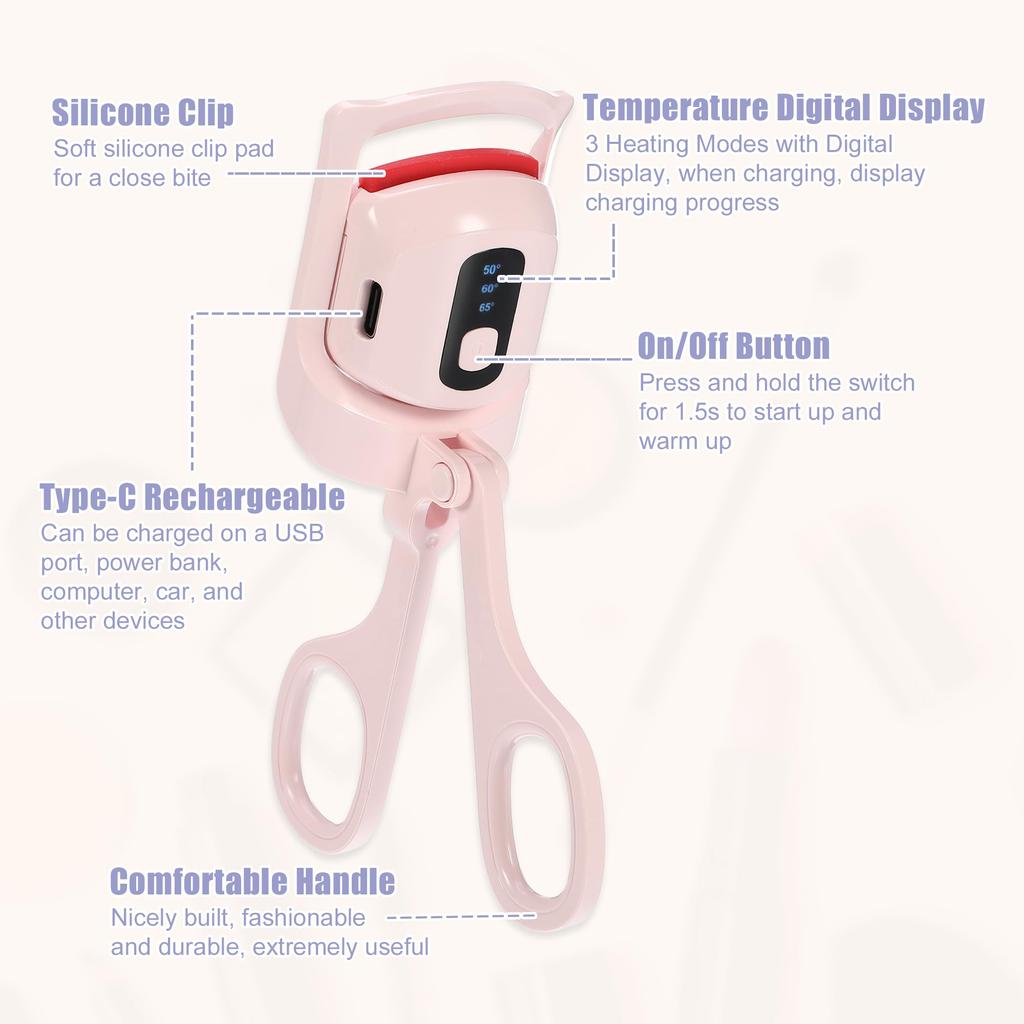VOCOSTE Нагревающаяся завивка ресниц 3 режима нагрева Перезаряжаемая завивка ресниц с цифровой электрической завивкой ресниц, которая приподнимает и завивает Розовая завивка, Режимы, Дисплей,