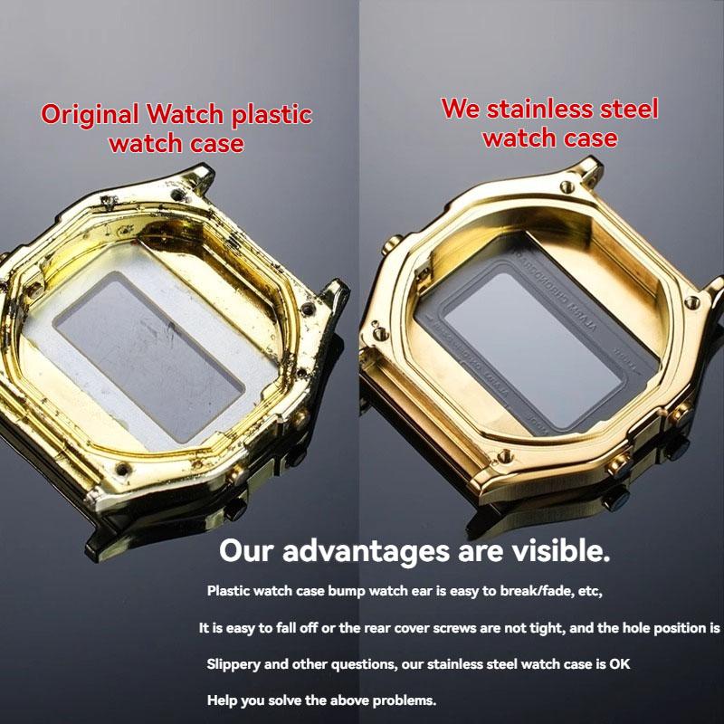 ONEMetal Комплект для модификации корпуса часов для Casio A158 A159 A168 AW158 A158WA A159W-N1 Корпус и ремешок из нержавеющей стали Металлический корпус часов ОбодокMN