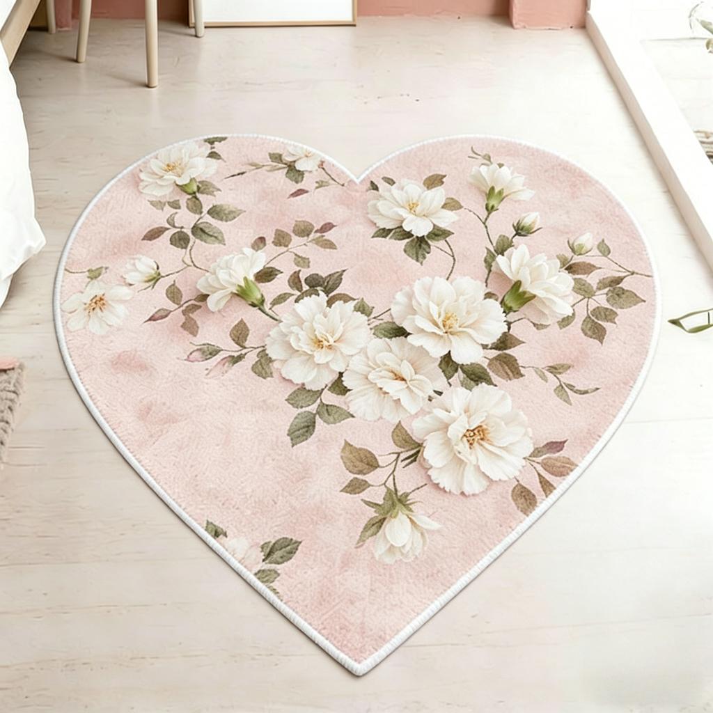 Flower Pattern Bedroom Decor Pink Carpet Home Thick Plush Rug Heart Shape Carpets for Living Room Fluffy Soft Bedside Floor Mat