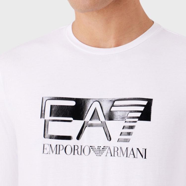 Emporio Armani Мужская футболка EA7 с принтом букв, круглым вырезом и длинным рукавом, топ Белый 6RPT64PJ03Z0100