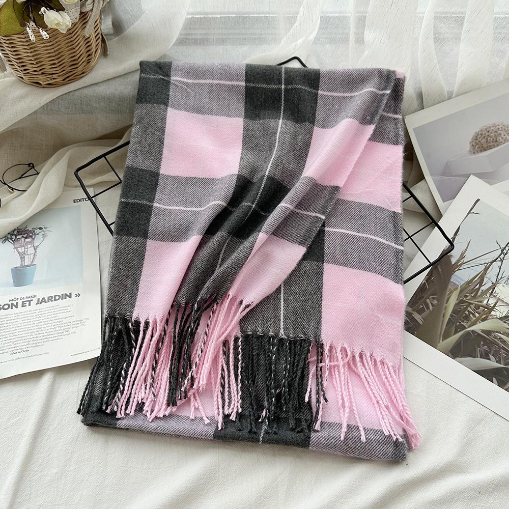 High End Imitation Cashmere Plaid Scarf Versatile and Warm In Winter  Women's Neck Scarf  Fringed Shawl