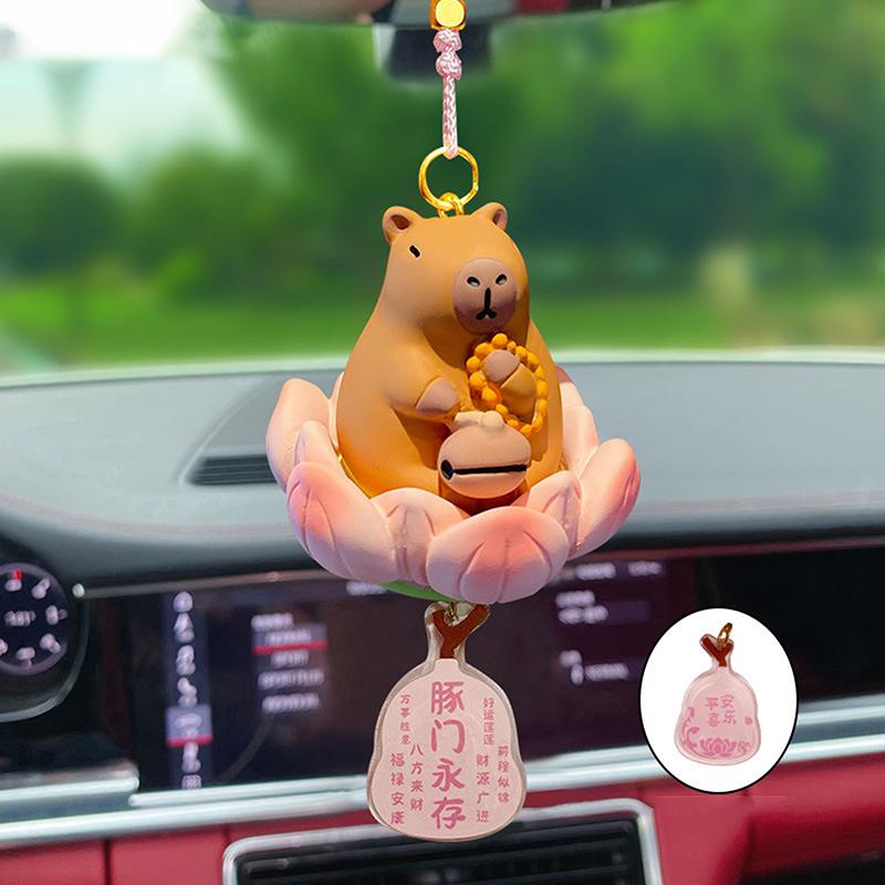 Качающееся животное Капибара Автомобильный кулон Удача Лотос Основание Автомобильный подвесной орнамент Кошка Панда Авто Зеркало заднего вида Подвеска Домашний декор