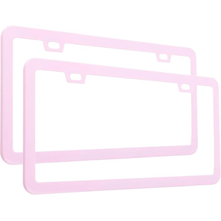 Fashion Super Slim Matte Cherry Blossom Pink License Plate Frames,Stainless Steel License Plate Holders,Weather Proof License Plate Cover For Women(2