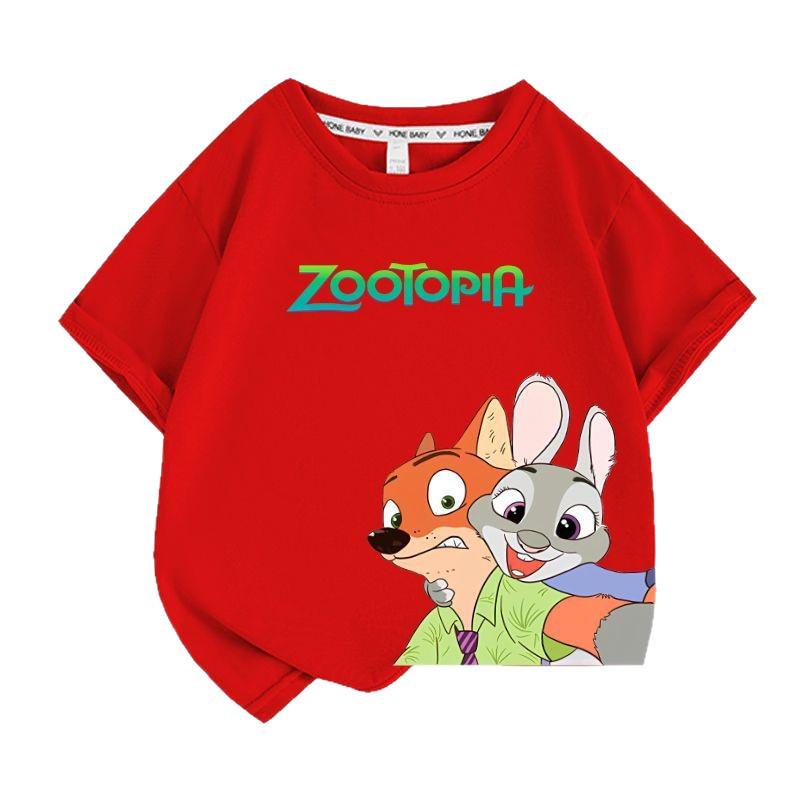 Детская футболка Zootopia с мультяшным принтом - Короткий рукав, 100% хлопок, Стильный летний топ для мальчиков и девочек