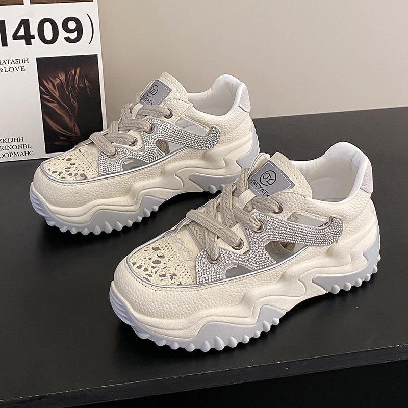 Модные туфли для папы с высокой посадкой 2024 года, летние спортивные сандалии с толстой подошвой, повседневные универсальные роскошные женские туфли на платформе