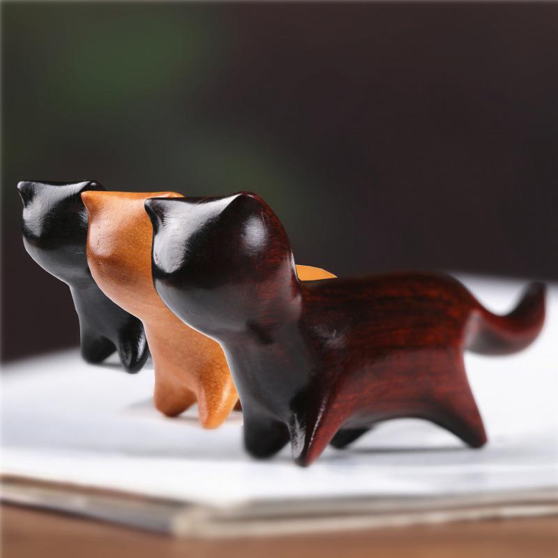 Ebony and Red Sandalwood Kitten Desktop Ornament - Handcrafted Creative Gift